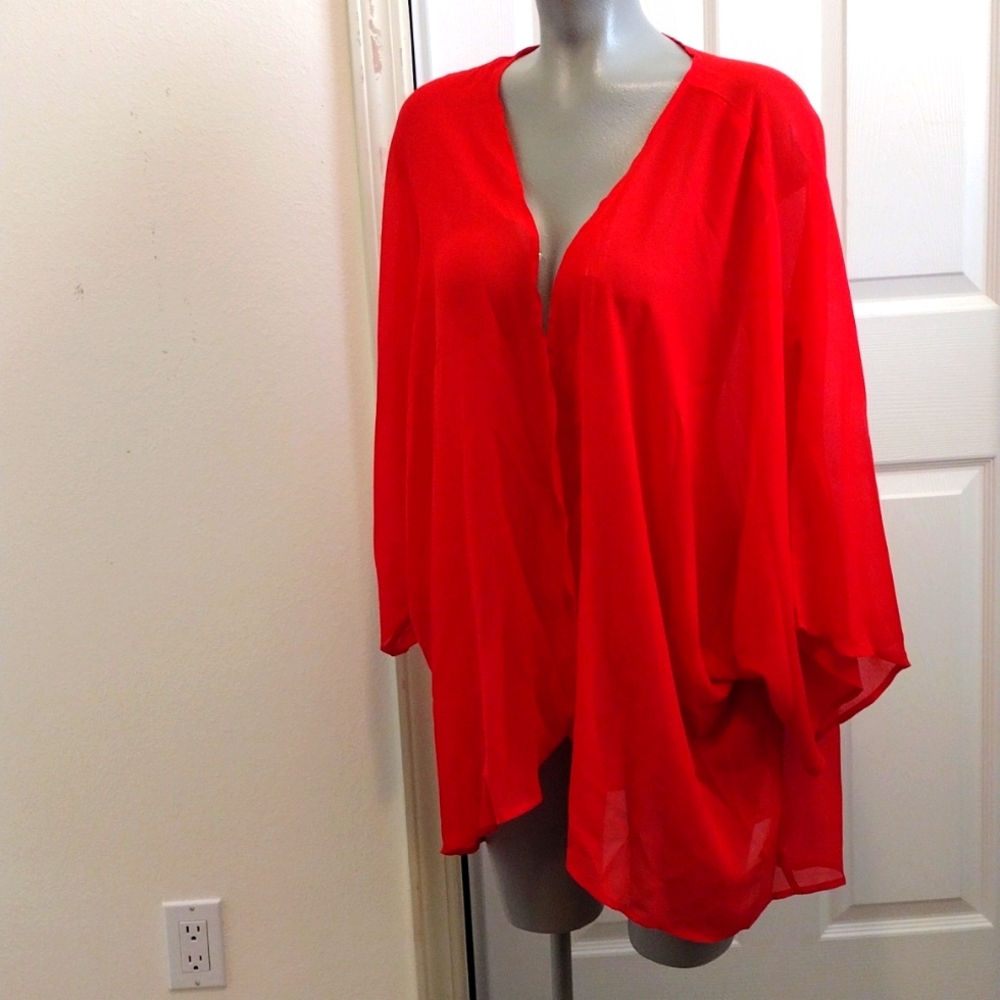 Express Blazers/Jackets Ladies 4XL Red Sheer Polyester w/Med Length Sleeves